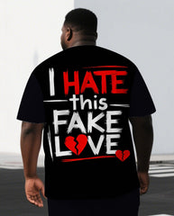 Big & Tall Men's Punk Style I HATE THIS FAVE LOVE Back Lettering Casual Short-Sleeve T-shirt Shorts Set