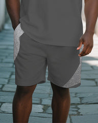 Big Men's Simple White Dove Cartoon Printed Short-Sleeve Polo Shirt and Shorts Set