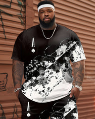 Street Casual Contrast Color Heart A Irregular Print Big Men's Set