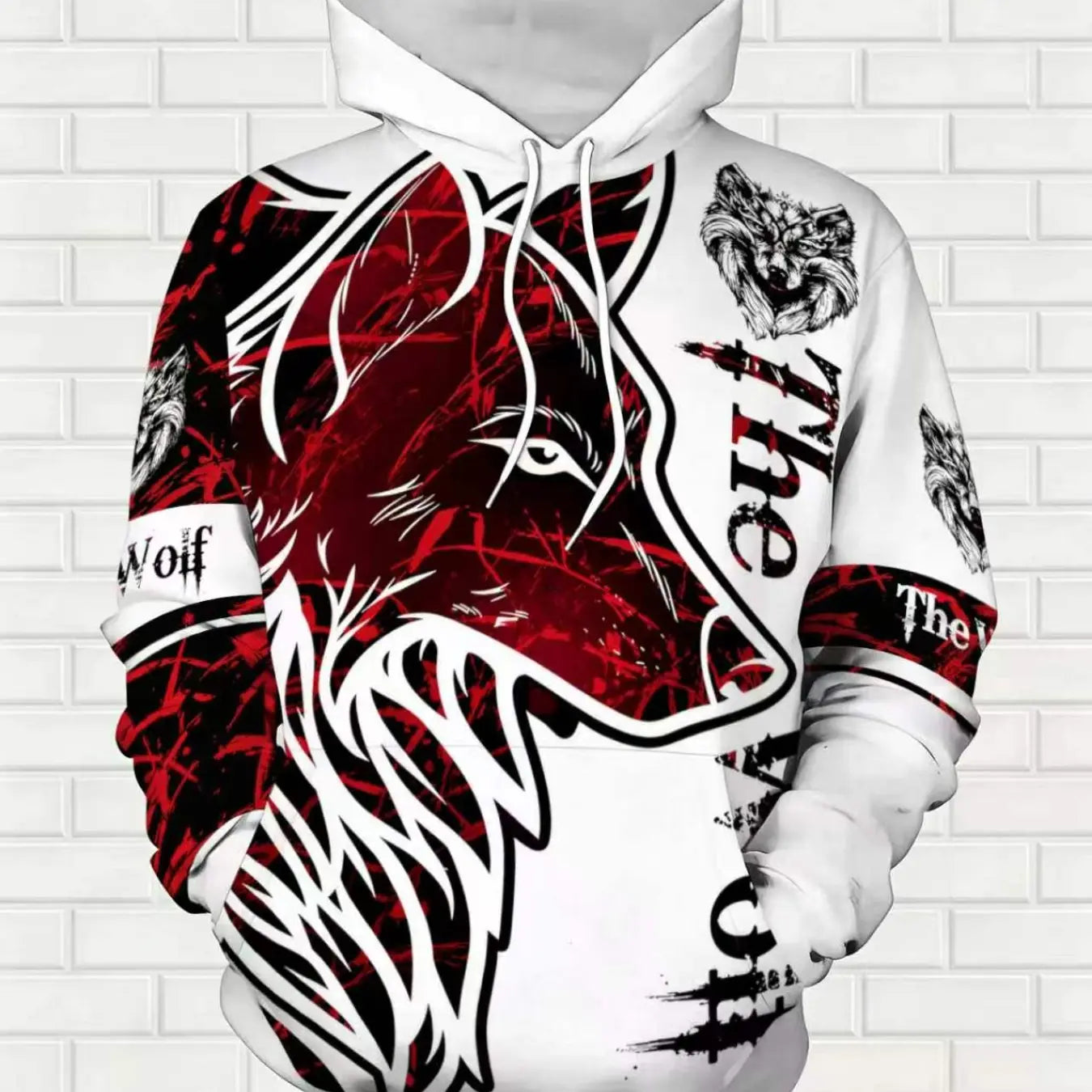 Men's 3D Wolf-Print Hoodie and Sweatpants Two-Piece Set