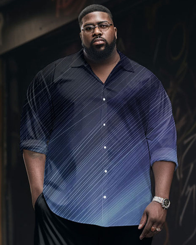 Big Guy's Casual Business Gradient Long Sleeve Shirt Trousers Set