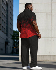 Men's Plus Size Black & Red Gradient Geometric Short Sleeve Shirt Trousers Suit