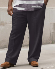 Men's Plus Size Simple Purple Abstract Color Block Print Short Sleeve Shirt Trousers Suit