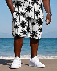 Big Men's Hawaiian Spirit Casual Coconut Trees All Over Printed Short Sleeve T-Shirt Shorts Set