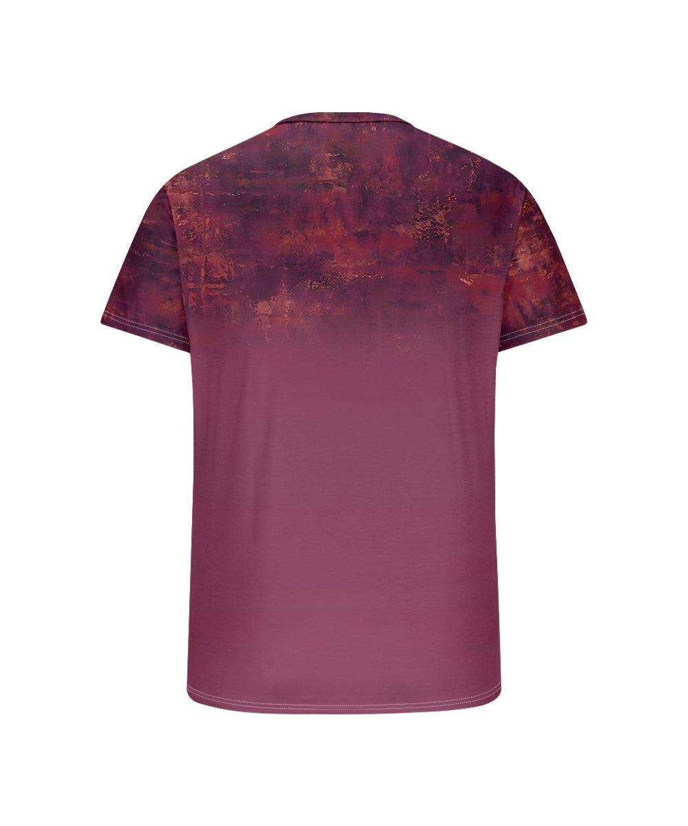 Men's Plus Size Daily Casual Rose Red Gradient Print Henry Collar Button Short Sleeve T-Shirt