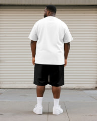 Big & Tall Men's Black And White Line Curved Lizard Print Round Neck Short Sleeve T-Shirt Shorts Suit