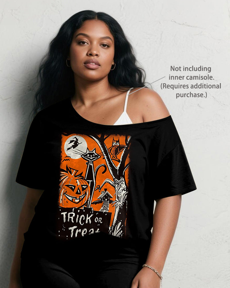 Women's Big & Tall Halloween Trick Or Treat Graffiti Print Short Sleeve Shorts Suit