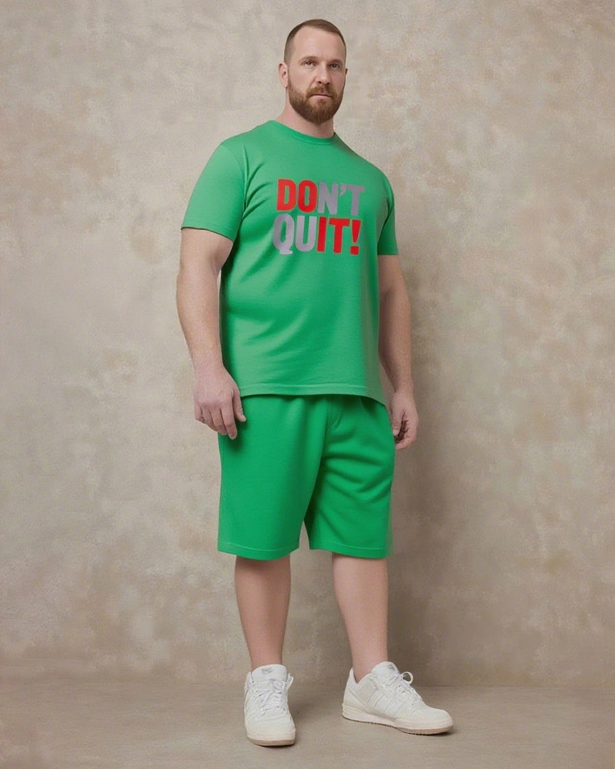 Quit Is Not In Your Code Men's Big and Tall Simple Lettering Short Sleeve T-shirt 2-Piece Set
