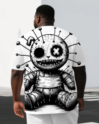 Men's Cartoon Needlework Doll Back Print Outdoor Big & Tall Short-Sleeve T-shirt Shorts Set