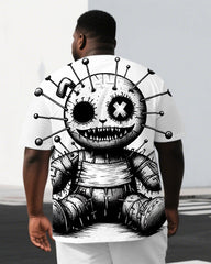 Men's Cartoon Needlework Doll Back Print Outdoor Big & Tall Short-Sleeve T-shirt Shorts Set