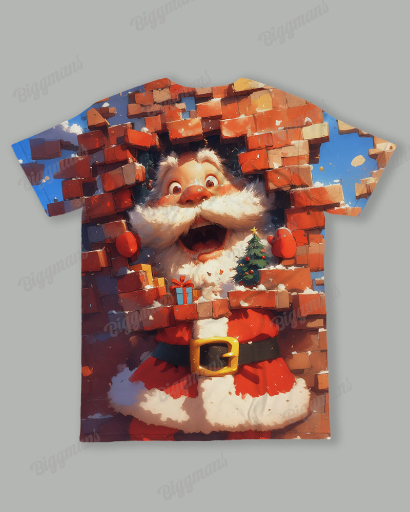 Men's Big & Tall Santa Claus Stunned Red Brick Printed T-Shirt Trousers Set