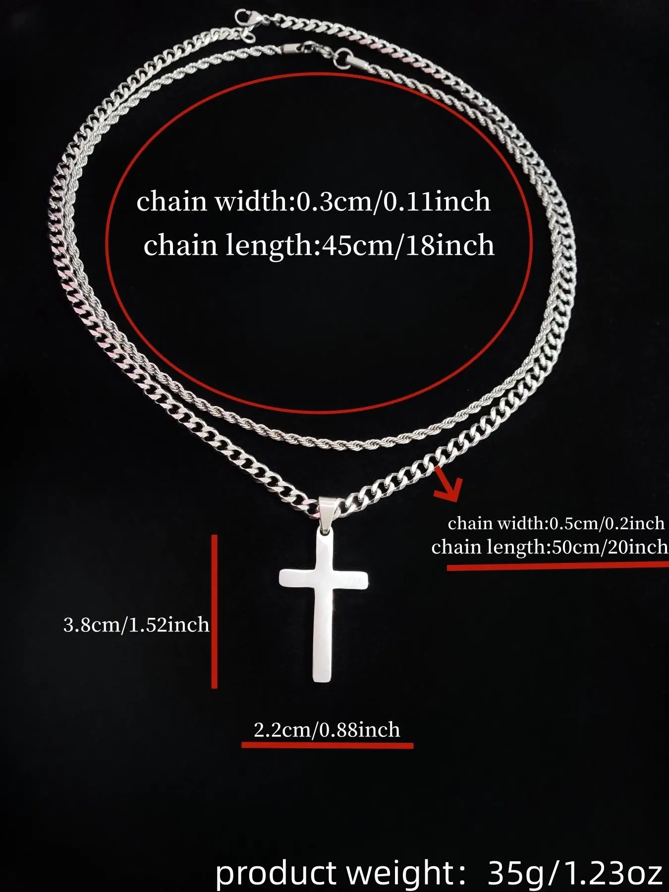 Big & Tall Men's Cross Pendant & Cuban Chain Necklace Set