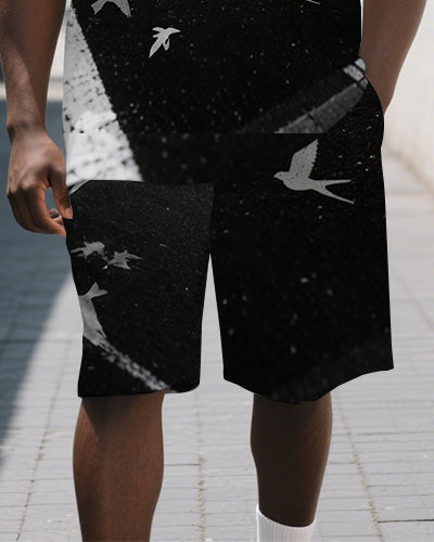 Big Guy's PRISON Theme Artistic Lettering Graffiti Casual Short Sleeve Polo Shirt and Shorts Set