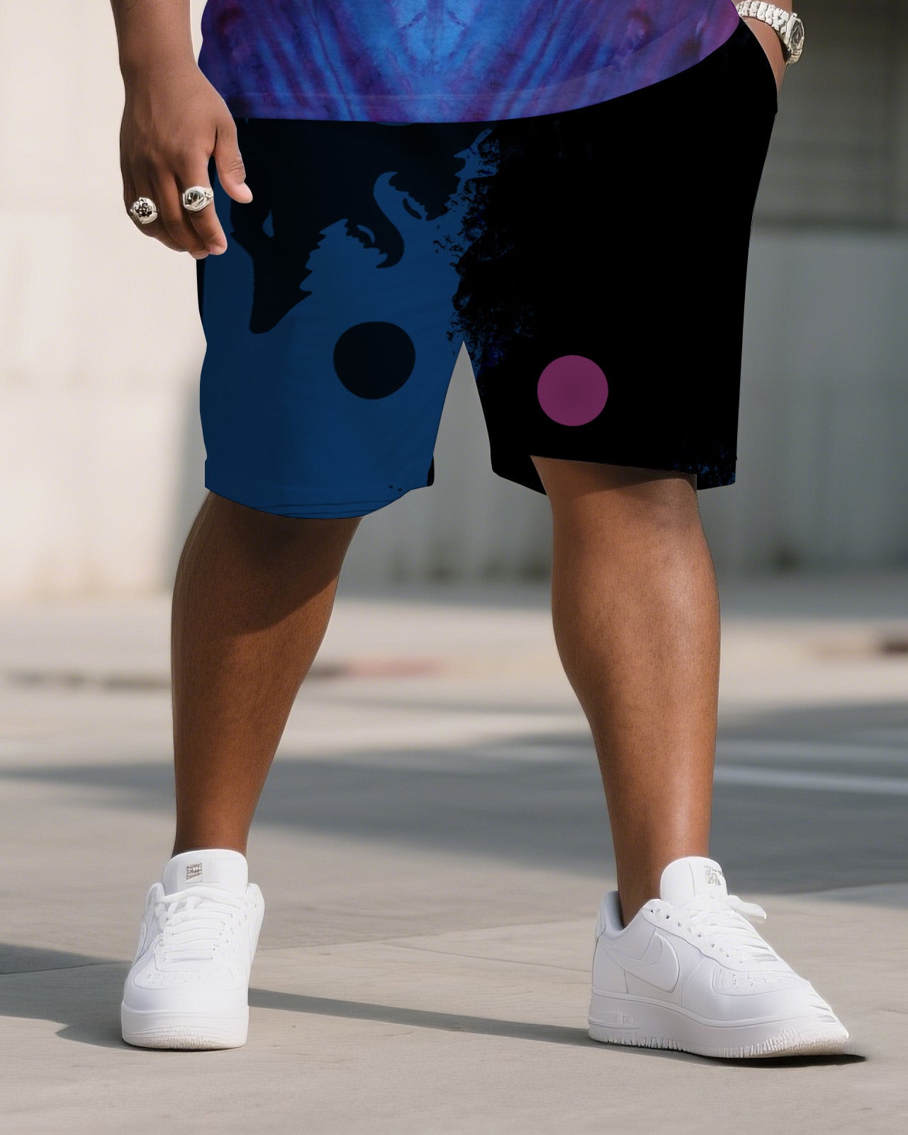 Men's Plus Size Double-Sided Diamond Ice Dye Tie-Dye Round Neck T-Shirt Shorts Suit