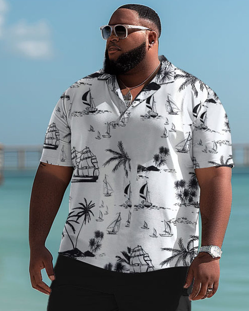 Hawaiian Simple Coconut Tree Pattern Polo Shorts Men's Big & Tall Set