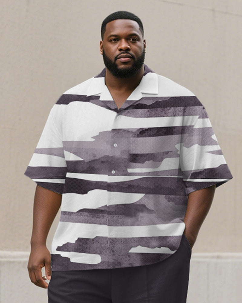 Men's Plus Size Simple Purple Abstract Color Block Print Short Sleeve Shirt Trousers Suit