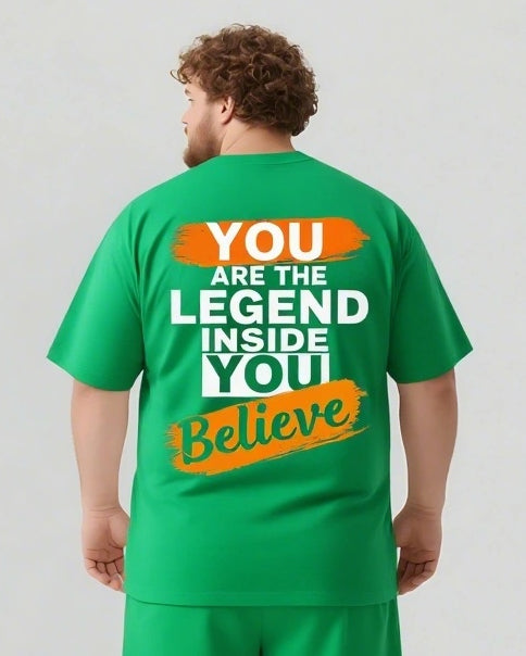 Legend Starts with Your Belief Men's Big and Tall Simple Back Lettering Short Sleeve T-shirt Shorts Set