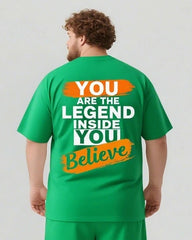 Legend Starts with Your Belief Men's Big and Tall Simple Back Lettering Short Sleeve T-shirt Shorts Set