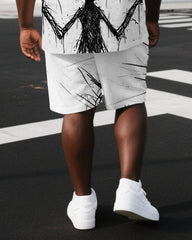 Men's Scribbled Elf Cartoon Back Print Big & Tall Summer Cool Short-Sleeve T-shirt Shorts Set