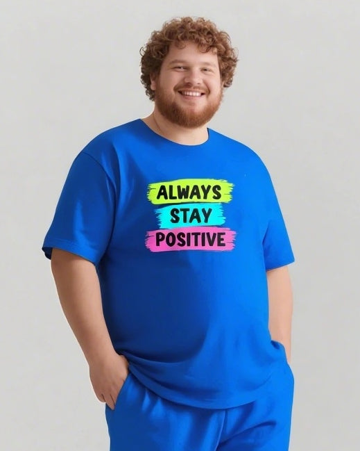 Like The Sun Always Stay Positive Men's Big and Tall Simple Lettering Short Sleeve T-shirt Shorts Set