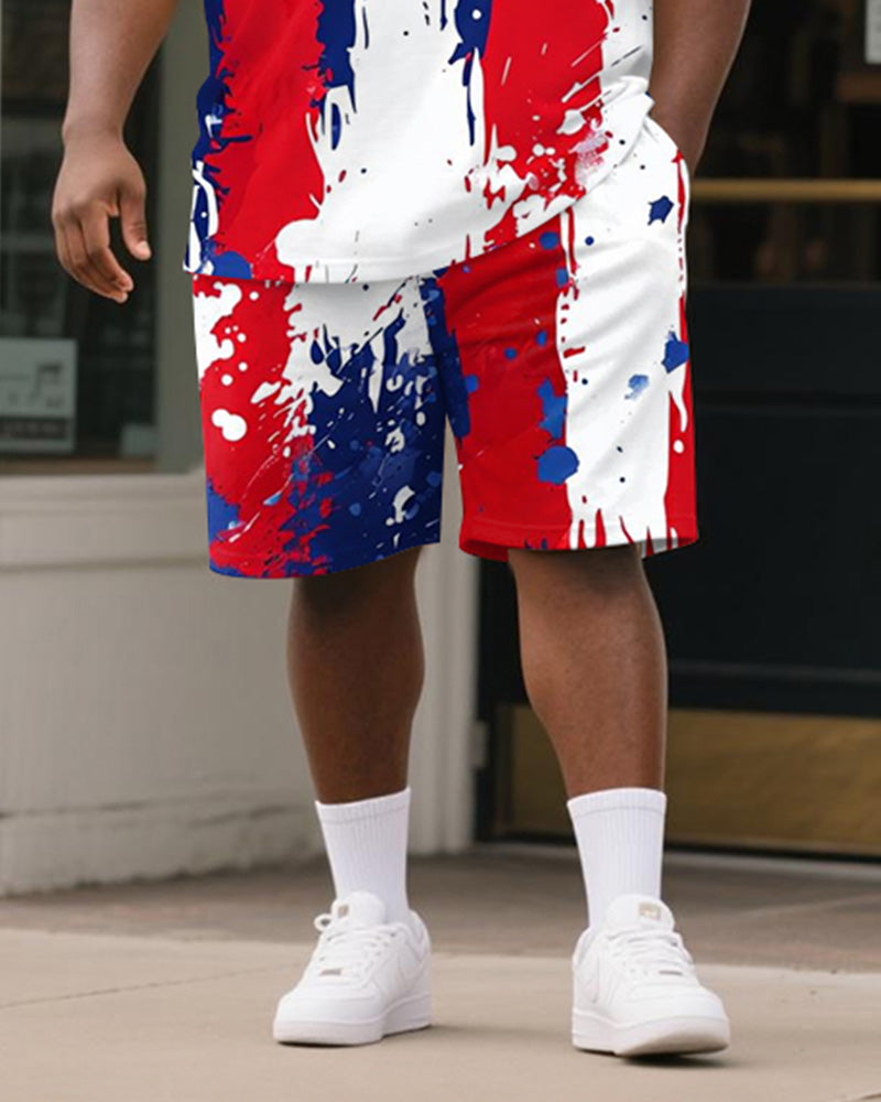 Men's Plus Size Independence Day Star Stripe Print Round Neck Short Sleeve T-Shirt Shorts Suit