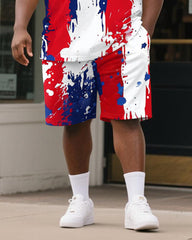 Men's Plus Size Independence Day Star Stripe Print Round Neck Short Sleeve T-Shirt Shorts Suit