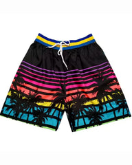 Big & Tall Men's Hawaii. Striped Black Layered Dusk Gradient Coconut Tree Seaside Beach Pants