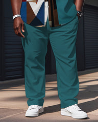 Men's Plus Size Green Blue Color Block Abstract Avatar Cartoon Print Long Sleeve Shirt Trousers Suit