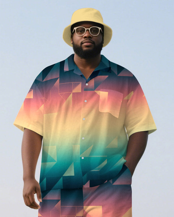 Big Men Casual Colorful Triangle Layered Gradient Short Sleeve Shirt Trousers Suit