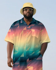 Big Men Casual Colorful Triangle Layered Gradient Short Sleeve Shirt Trousers Suit