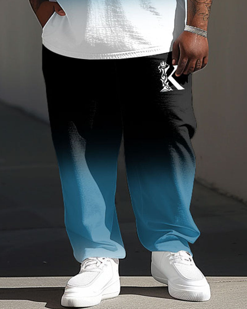 Men's Big & Tall Street Casual Gradient K Letter Print T-shirt Trousers Set