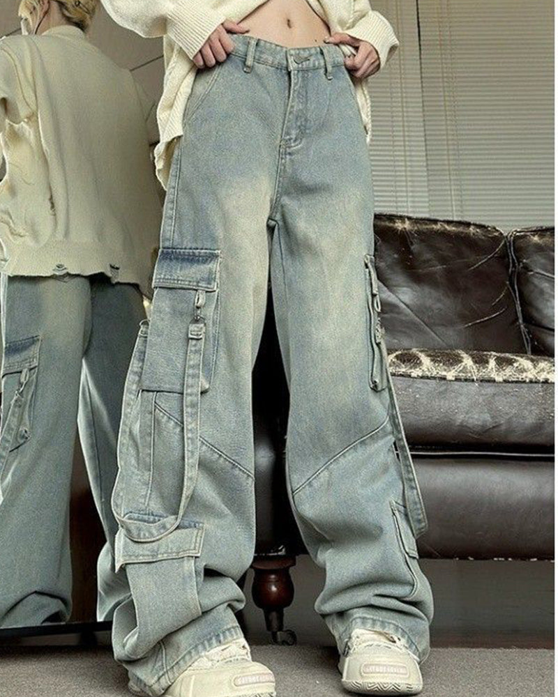 Women's Plus Size Vintage Washed Fare Loose Jeans