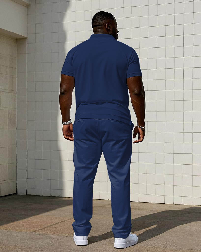 Simple Daily Casual Shoulder Eagle Silhouette Print Short-sleeved POLO Trousers Set Big & Tall Men's