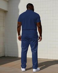 Simple Daily Casual Shoulder Eagle Silhouette Print Short-sleeved POLO Trousers Set Big & Tall Men's