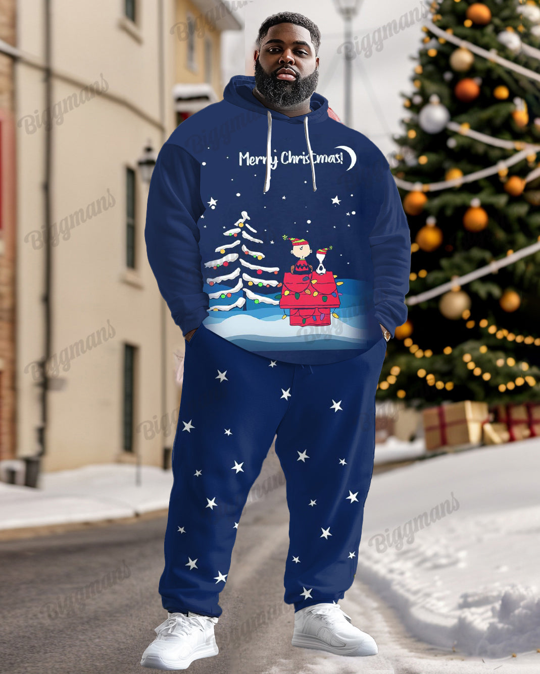 Men's Merry Christmas Snowman Dog House Big and Tall Hoodie Set