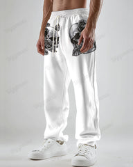 Skull Rose Pattern Men's Loose Big & Tall Straight Long Sweetpants