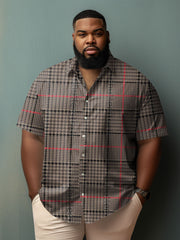 Men's Plus Size Ethnic Style Fine Check Short Sleeve Shirt