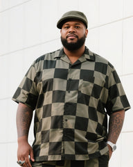 Big Men's Daily Casual Checkerboard Square Short Sleeve Shirt Shorts Suit