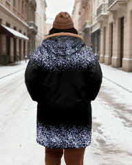Women's Black Blue And White Sequins LOVE Love Printed Velvet Thickened Long Hooded Coat