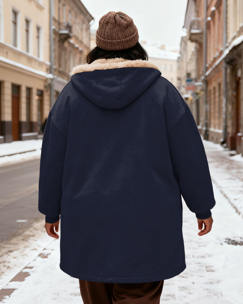 Women's Solid Color Velvet Thickened Long Hooded Coat