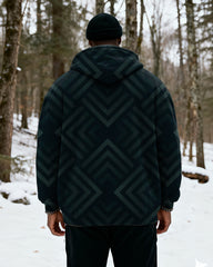 Big & Tall Men's Dark Green Geometric Print Velvet Thickened Zipper Hoodie