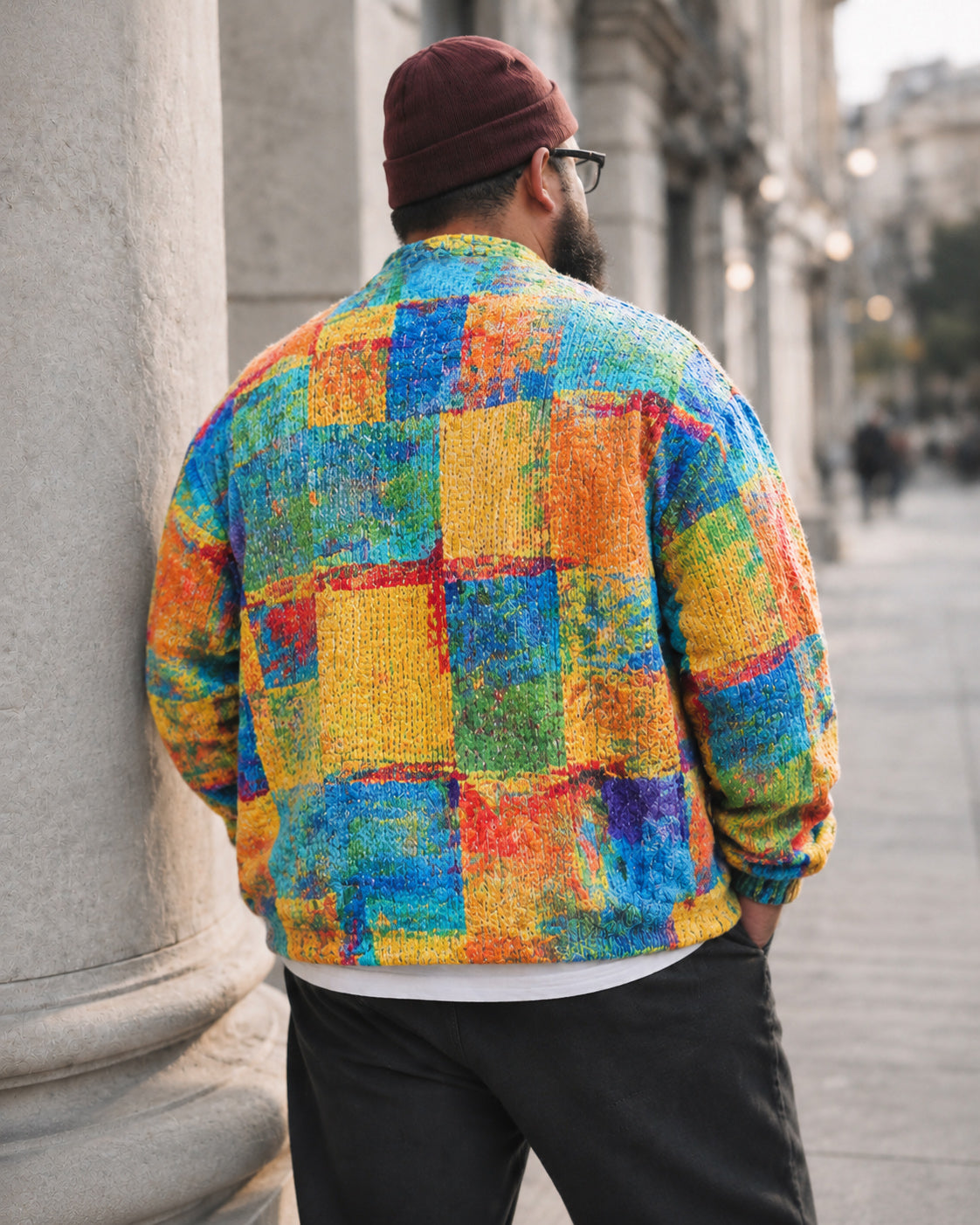 Big & Tall Men's Color-blocking Graffiti Knit Cardigan