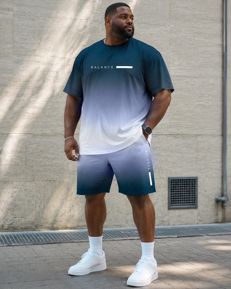 Big & Tall Men’s Gradient Letter-Print Crew-Neck Short-Sleeve T-Shirt And Shorts Set