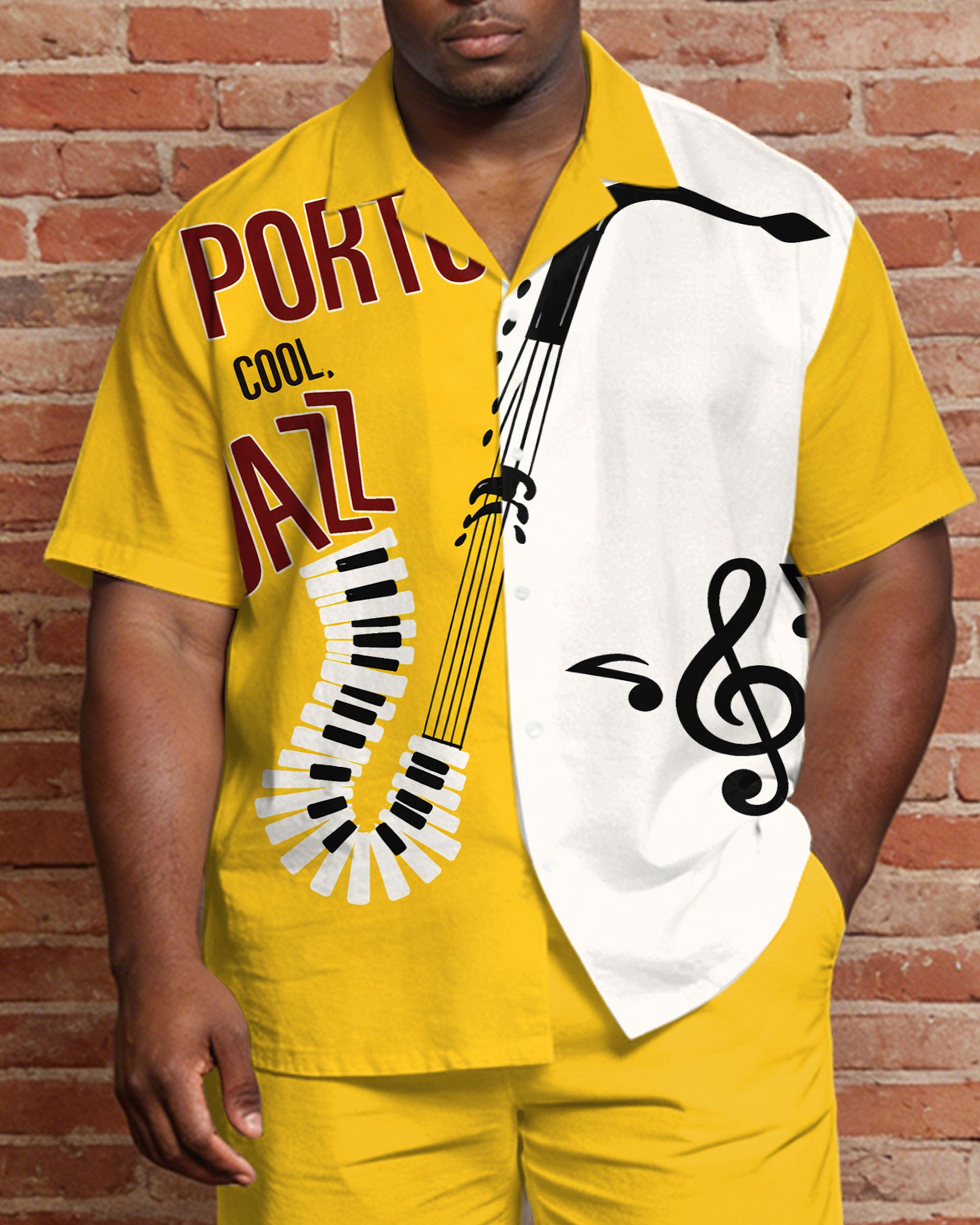 Big & Tall Men's Music Carnival Print Short Sleeve Shirt Shorts Set