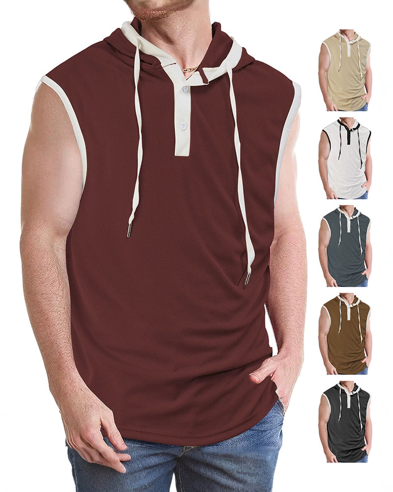 S-3XL Men's Vest Heavy Hooded Sleeveless T-Shirt
