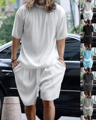 S-3XL Men's Vertical Stripe Sports Casual Crewneck Set