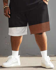 Colorblock Large Size Men's Short Sleeve T-shirt and Shorts Set
