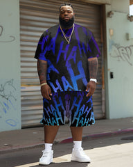 Men's Plus Size Casual Gradient HA Letter Print T-Shirt Shorts Suit