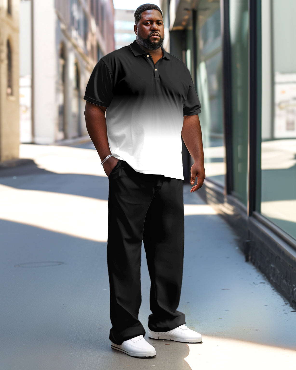 Men's Big & Tall Simple Light Business Gradient Polo Shirt Trousers Set