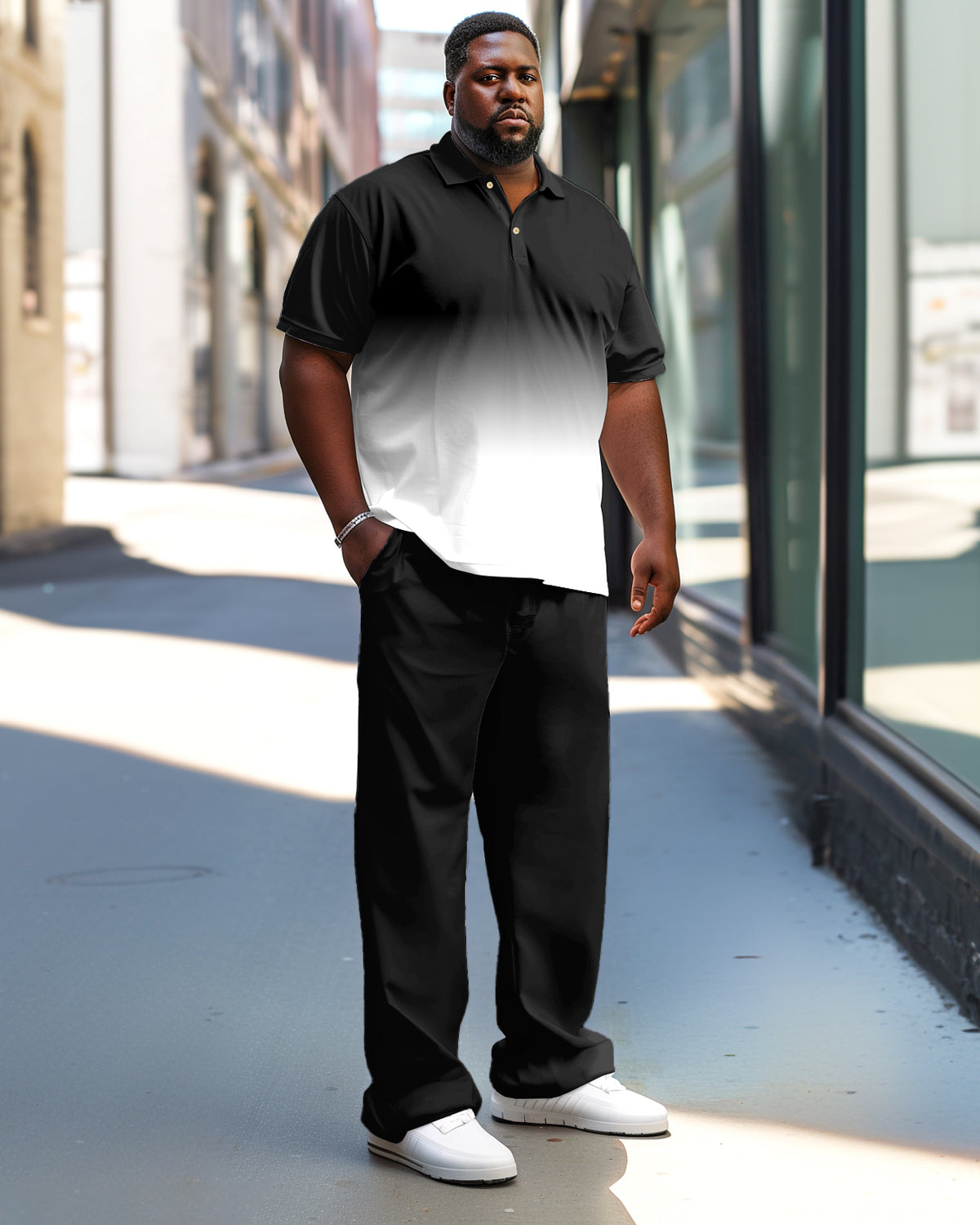 Men's Big & Tall Simple Light Business Gradient Polo Shirt Trousers Set